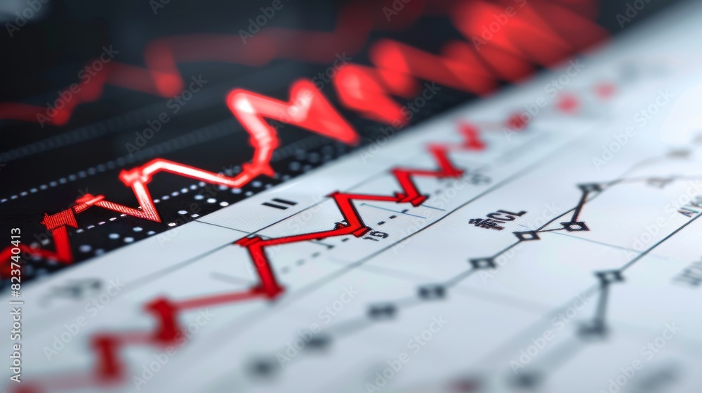 Trend line graph with company icons diminishing in size along the line, isolated on white background, economic downturn, stock photo, clean design Trend line graph with company icons diminishing in size along the line, isolated on white background, economic downturn, stock photo, clean design