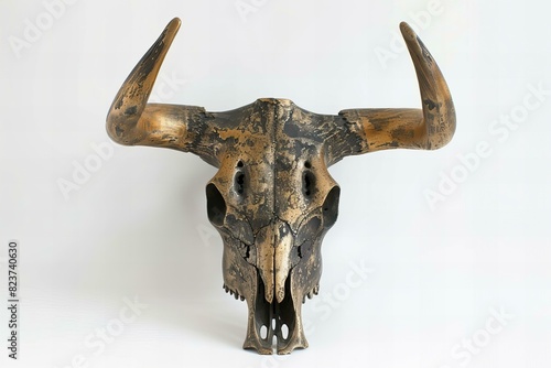 Featuring a bull skull is on a white background, high quality, high resolution
