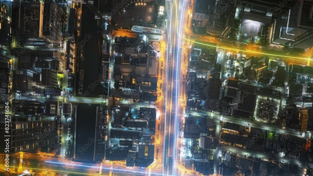 Vibrant hyper lapse of huge city at night with data visualization overlays, showcasing city traffic patterns and infrastructure highlights Vibrant hyper lapse of huge city at night with data visualization overlays, showcasing city traffic patterns and infrastructure highlights