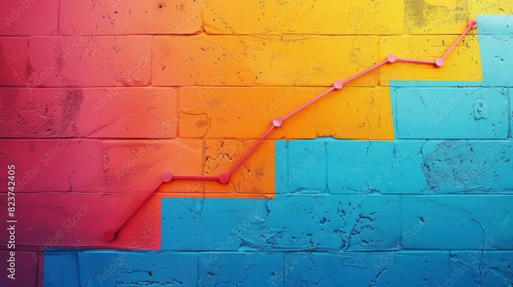 Graph with a line trending downward on a colorful, contemporary background, financial loss, stock photo, clean design