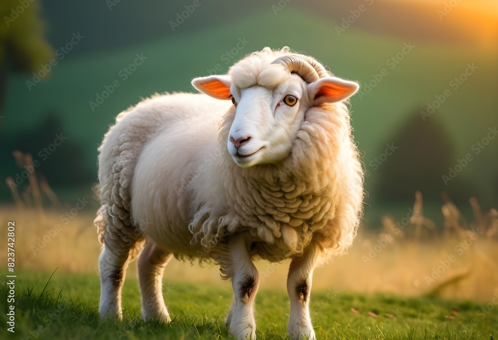 Goat and sheep under realistic light eating grass for islamic festival edi al adha Goat and sheep under realistic light eating grass for islamic festival edi al adha