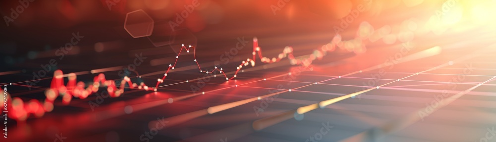 Graph with a downwardtrending line to the right, 3D effect, isolated on white background, financial loss, stock photo, clean design