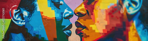 Colorful urban murals  queer love and diversity concept