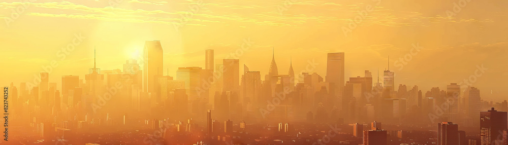 Fototapeta premium City Skylines at Dawn: Close-up of city skylines at dawn, early morning light, and waking cityscape, highlighting the city's peaceful and awakening beauty