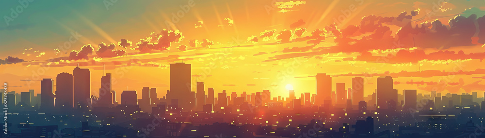 City Skylines at Dawn: Close-up of city skylines at dawn, early morning light, and waking cityscape, highlighting the city's peaceful and awakening beauty City Skylines at Dawn: Close-up of city skylines at dawn, early morning light, and waking cityscape, highlighting the city's peaceful and awakening beauty