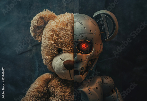 teddy bear half real, half robot