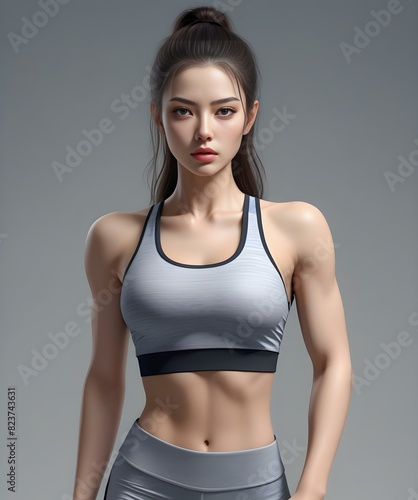 Elegant woman with fitness body wearing sport clothes, high quality portrait, isolated on a background