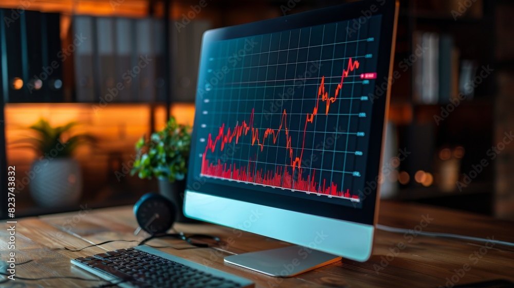 Graph with a downward line displayed on a computer screen, financial decline concept, highresolution stock photo Graph with a downward line displayed on a computer screen, financial decline concept, highresolution stock photo