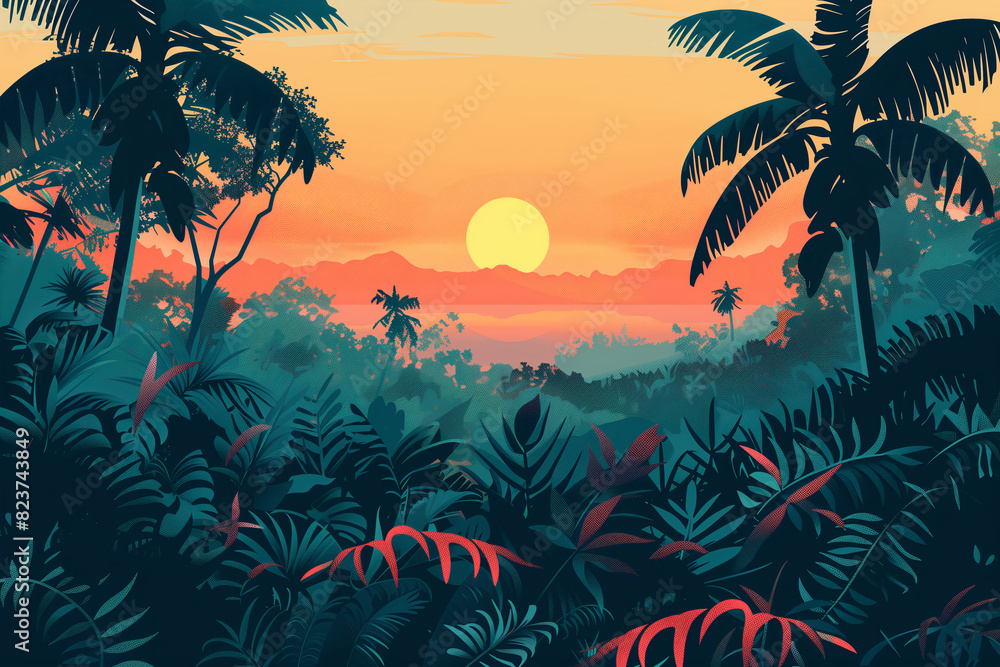 tropical jungle illustration background landscape design floral nature