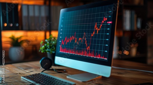 Graph with a downward line displayed on a computer screen, financial decline concept, highresolution stock photo