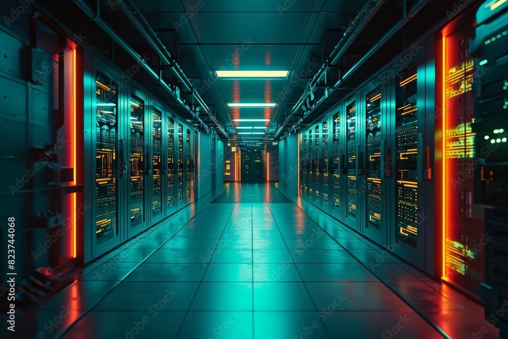 A server room with glowing lights technology , AI generated A server room with glowing lights technology , AI generated