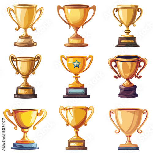 Cup award, set icon, flat illustration, cartoon, isolated on white background