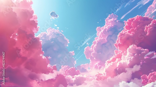 Bubblegum Skies, where pink clouds drift like cotton candy in a sky of blue photo