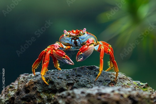 A red crab standing on a rock, high quality, high resolution