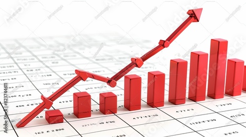 Graph with decreasing bars and downwardpointing arrow, isolated on white background, economic downturn, highresolution stock photo photo