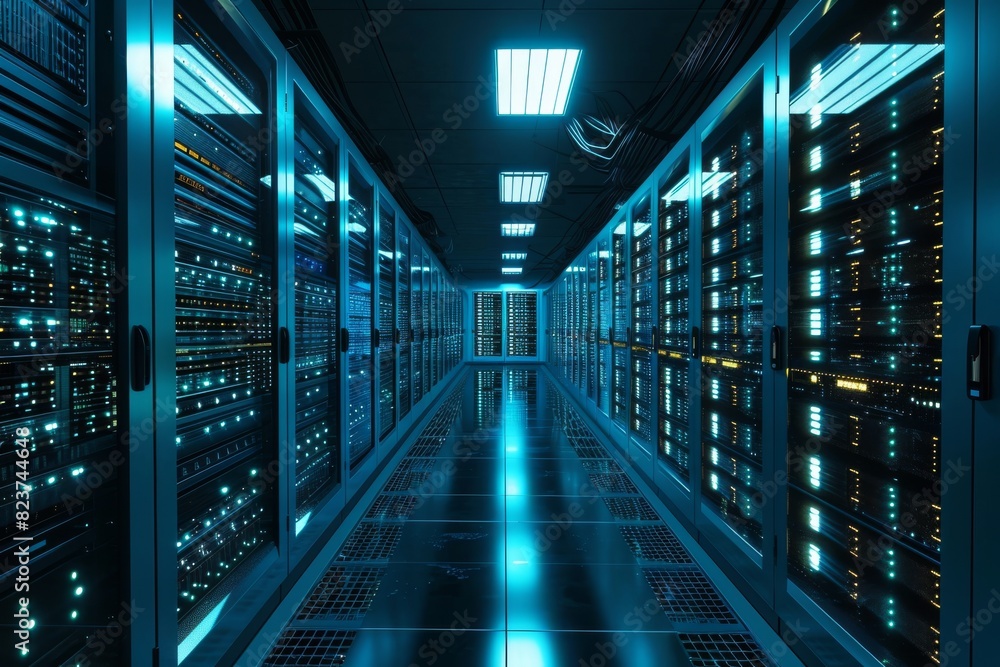A server room with glowing lights technology , AI generated A server room with glowing lights technology , AI generated