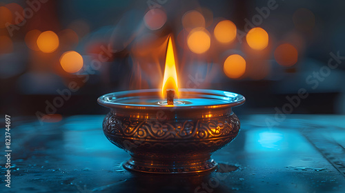 A close-up of a flickering oil lamp flame photo
