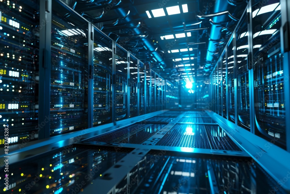 A server room with glowing lights technology , AI generated A server room with glowing lights technology , AI generated