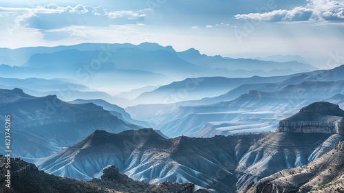 a panoramic view of fold mountains with layers of ridges and valleys extending to the horizon © Muhammad