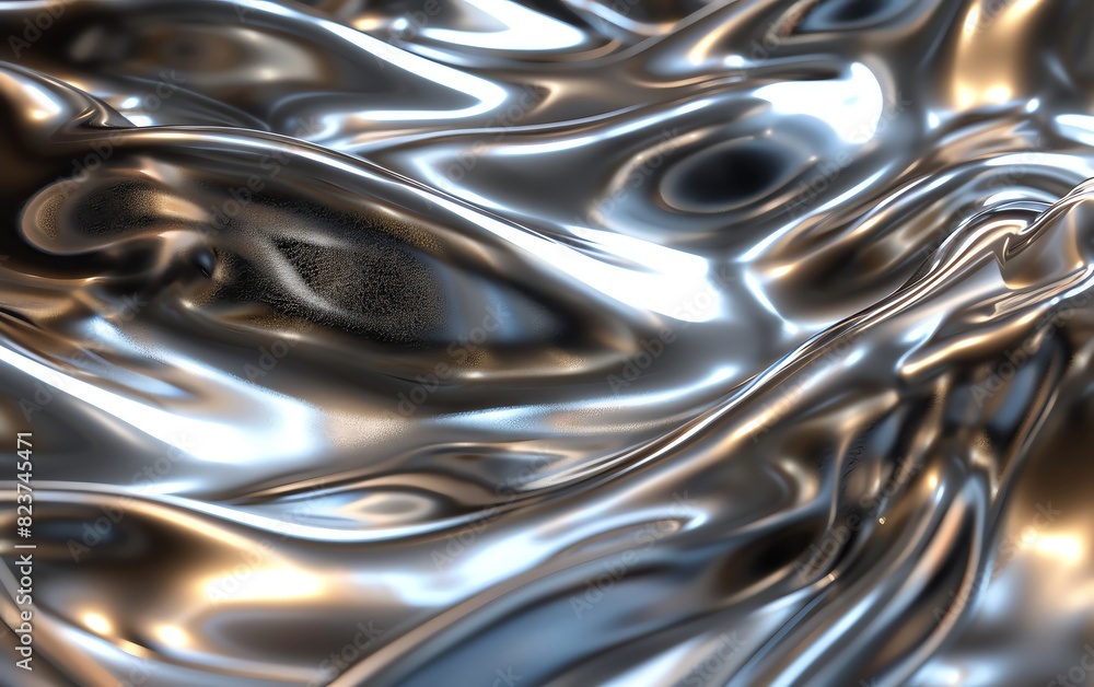 Abstract metallic liquid surface with wavy, reflective patterns. Smooth, shiny, fluid background with silver, chrome-like appearance. Abstract metallic liquid surface with wavy, reflective patterns. Smooth, shiny, fluid background with silver, chrome-like appearance.
