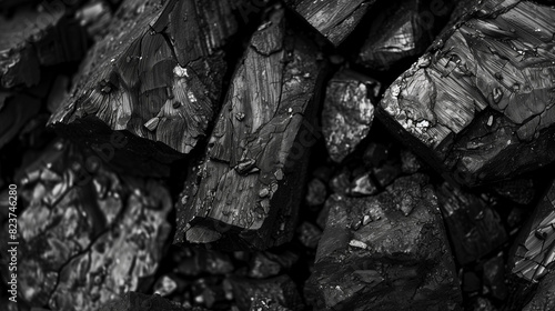 A close-up of the coal shows the wealth of textures and structures that distinguish this raw material. photo