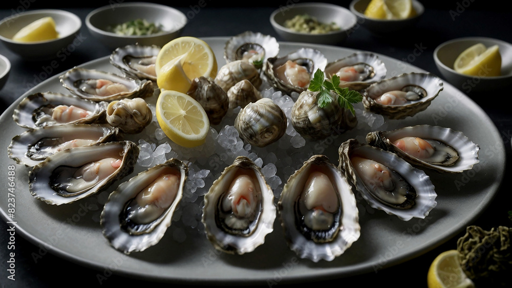 Oysters and Mollusks/ Nature’s Culinary Gems/ Dive into the underwater world where fresh shell raw mollusks and sea oysters are sourced Oysters and Mollusks/ Nature’s Culinary Gems/ Dive into the underwater world where fresh shell raw mollusks and sea oysters are sourced
