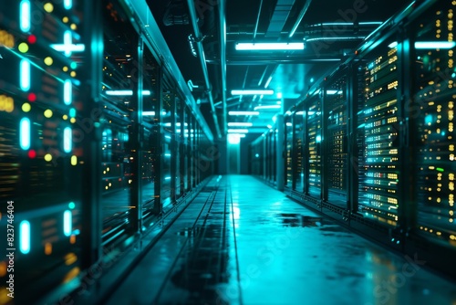 A server room with glowing lights technology   AI generated