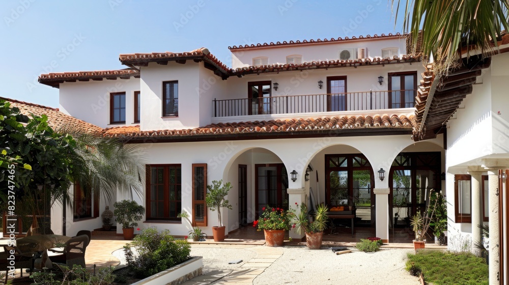 Passive ecological house with Mediterranean design, inspired by the architecture of countries such as Spain, Italy and Greece. generative ai