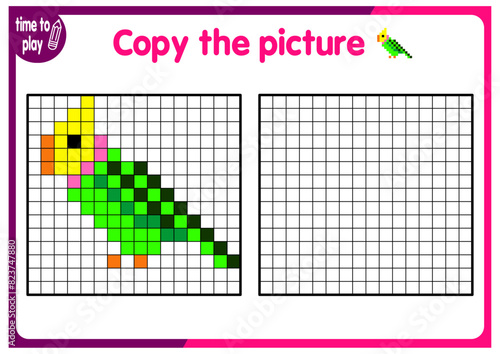 Coloring by numbers, educational game for children. Coloring book with numbered squares. animal, parrot