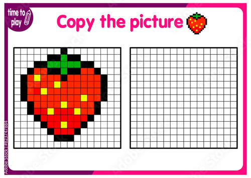 Coloring by numbers, educational game for children. Coloring book with numbered squares. fruits. strawberry