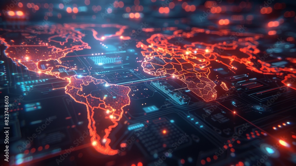 Obraz premium World map with glowing trade routes illustrating global connections