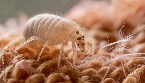 Macroscopic View of a Dust Mite on Fabric Surface