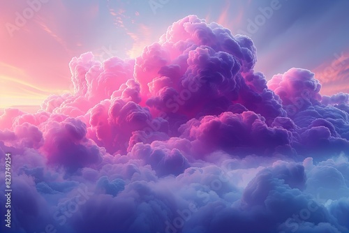 Digital artwork of small pink and purple cloud, in the clipart style, isolated on a white background, high resolution, ultra realistic photography. photo