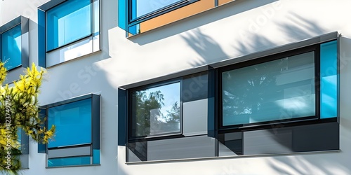 Energy-efficient Glass with Colored Profiles in Modern Window Frames. Concept Energy Efficiency, Colored Profiles, Modern Design, Glass Technology photo