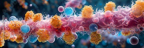Detailed microbiology image of biofilm illustrating bacterial communities and their protective matrix photo