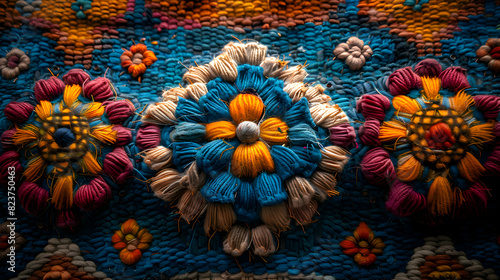 A close-up of an Islamic geometric pattern on a tapestry