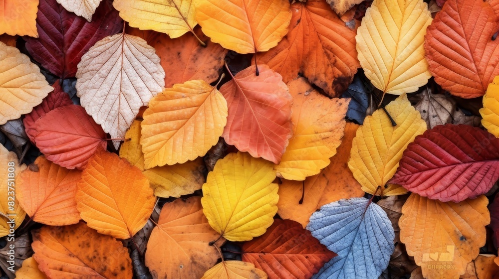 Fototapeta premium A bunch of vibrant autumn color mulberry leaves