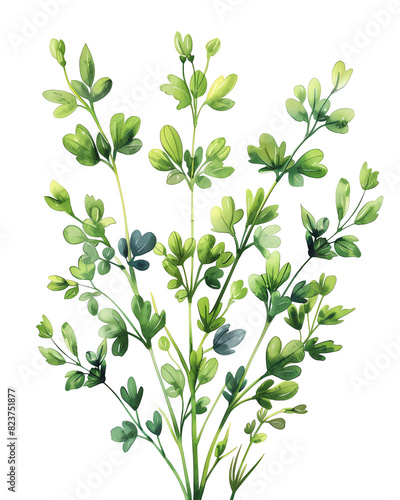 Scientific illustration of Coriandrum sativum  copy space  botanical study  ethereal  overlay  white background 