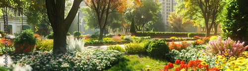 City Gardens: Close-up of city gardens, flower beds, and urban green spaces, highlighting the city's dedication to green initiatives and beautification