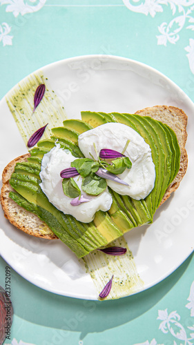 Poached eggs toast with avocado 