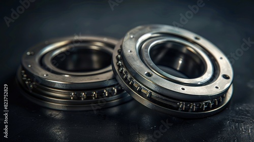 Close-up pile bearings with shadow on the dark background. Generated AI image