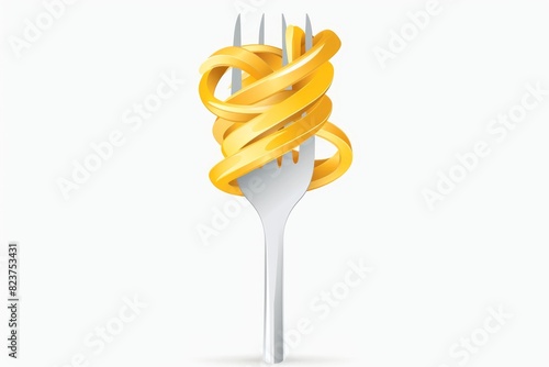 Pasta on fork drawing logo, noodles roll sketched icon, macaroni doodle painting, spaghetti freehand picture photo