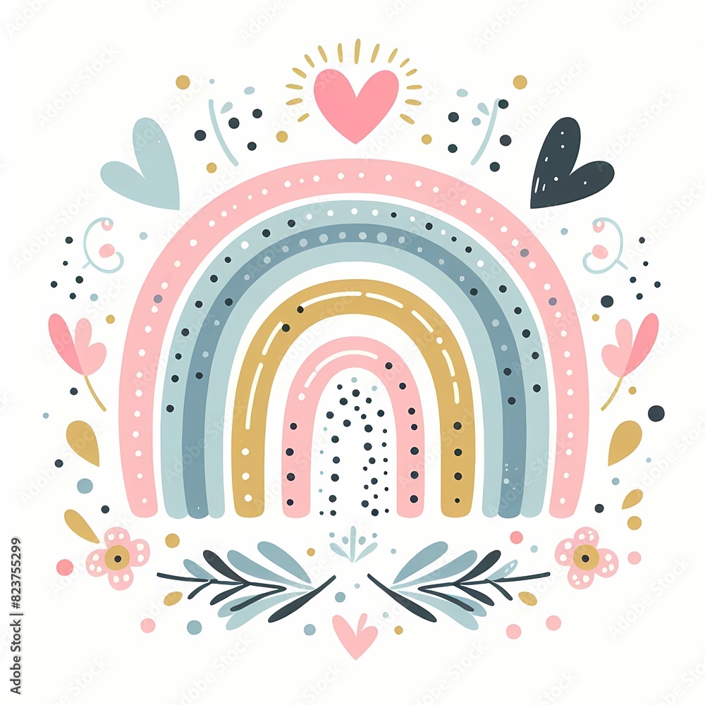 Whimsical Pastel Rainbow with Hearts and Stars Whimsical Pastel Rainbow with Hearts and Stars
