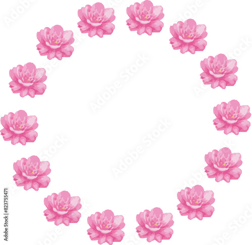 watercolor pink flowers in a circle on a transparent background © Irina