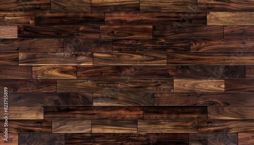 A seamless background texture of dark wood flooring, with the same color and pattern on all four sides photo