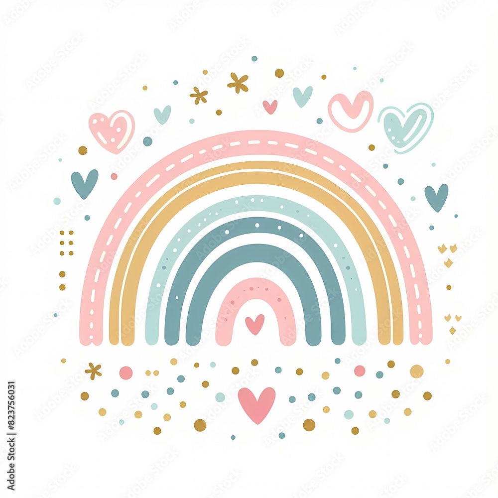Whimsical Pastel Rainbow with Hearts and Stars Whimsical Pastel Rainbow with Hearts and Stars