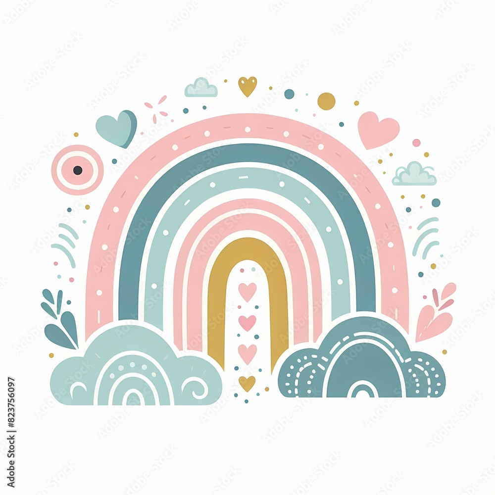 Whimsical Pastel Rainbow with Hearts and Stars Whimsical Pastel Rainbow with Hearts and Stars
