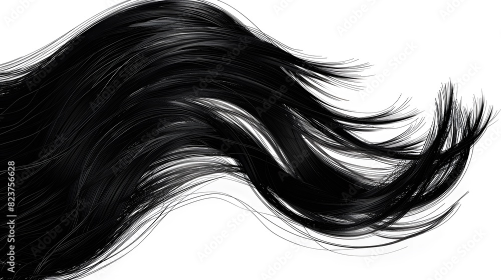 Black hair strand flowing gracefully Black hair strand flowing gracefully