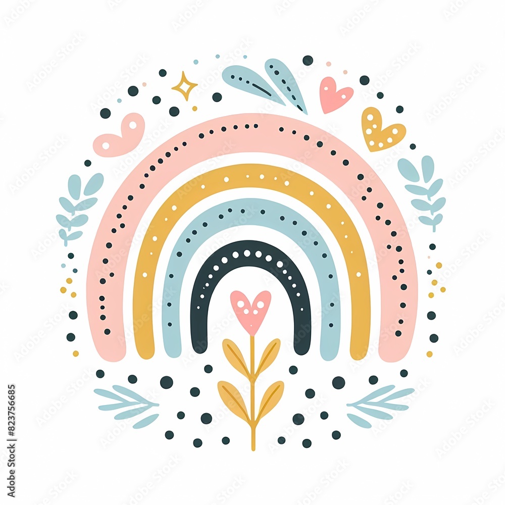 Fototapeta premium Whimsical Pastel Rainbow with Hearts and Stars