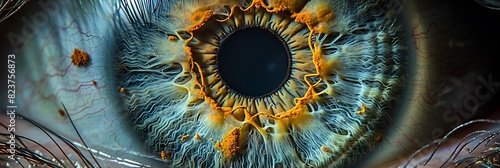 Detailed ophthalmology image of anterior segment of the eye including the cornea iris and aqueous humor photo
